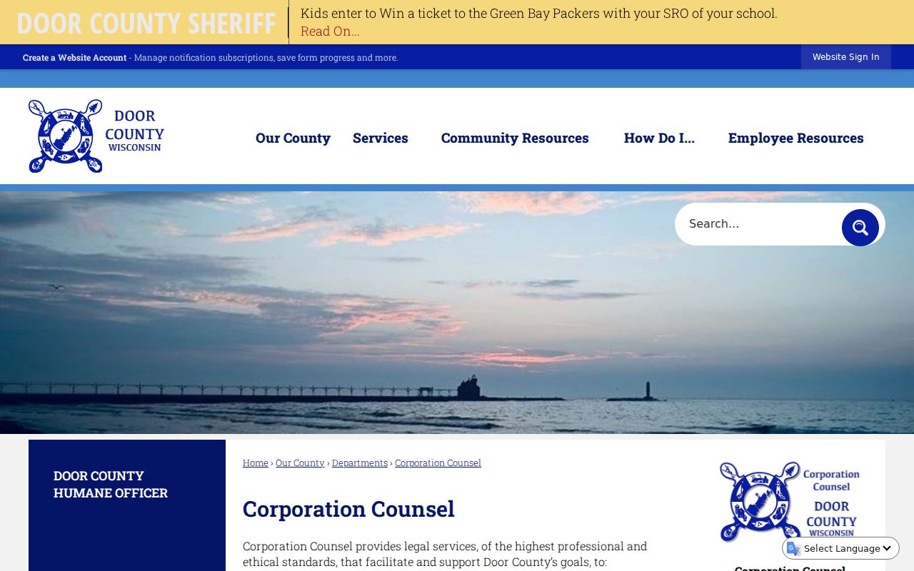 Door County criminal case lookup page routing to WCCA