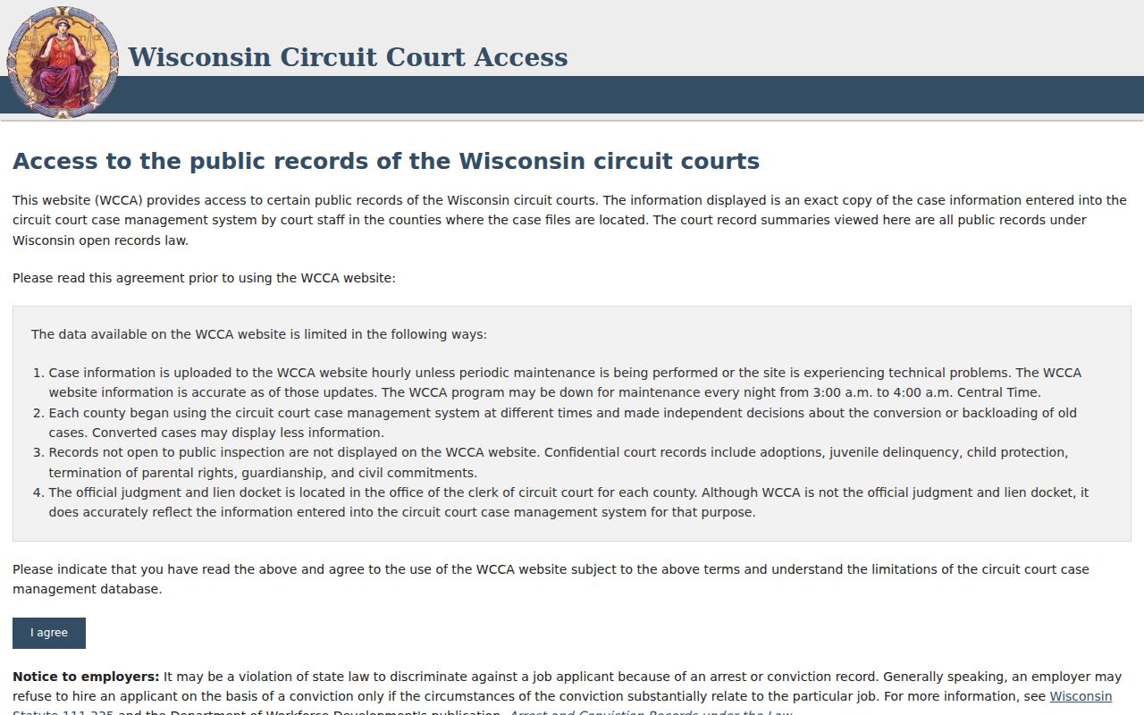 WCCA simple search for Door County criminal court cases