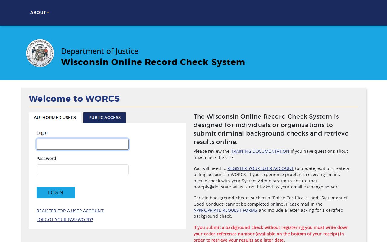 Door County criminal history WORCS order search